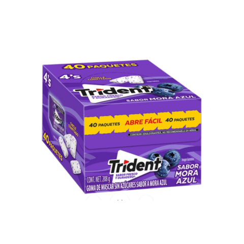 Adams chicle 4´s Trident Mora Azul 40 pzs - Santo dulce