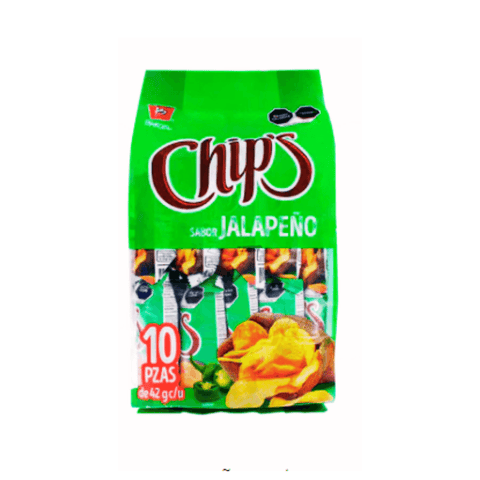 Barcel papas Chips JALAPEÑO 42g con 10 pzs - Santo dulce