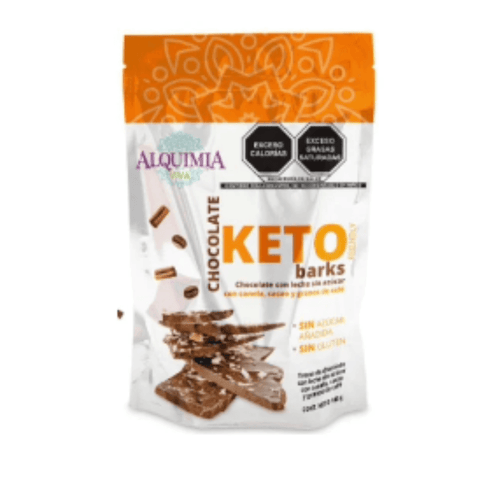 Keto Bark Chocolate con leche sin azúcar con nibs cacao, granos de café y canela (Bolsa de 140 grs) - Santo dulce