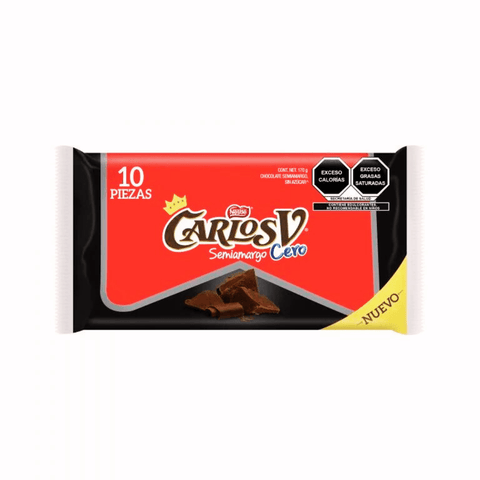 Nestlé chocolate Carlos V Semiamargo Cero 8/10pzs - Santo dulce